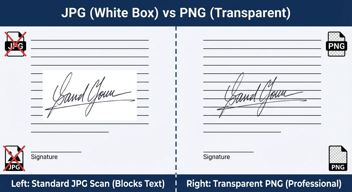 Comparison between JPG signature with white background and PNG signature with transparent background